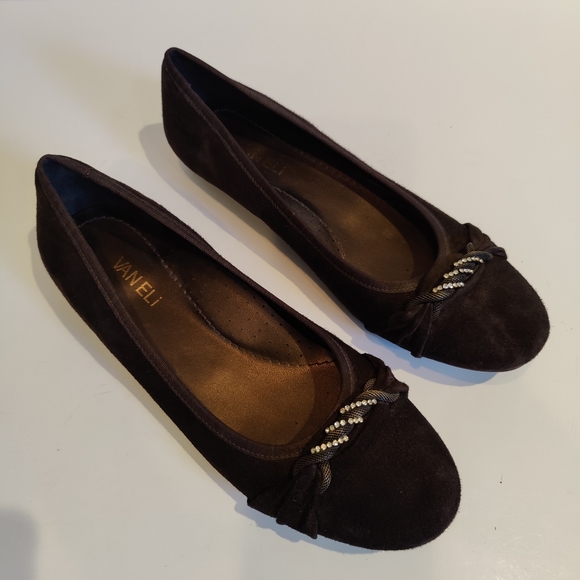 Vaneli Shoes - Vaneli Suede Leather Dark Brown Flats